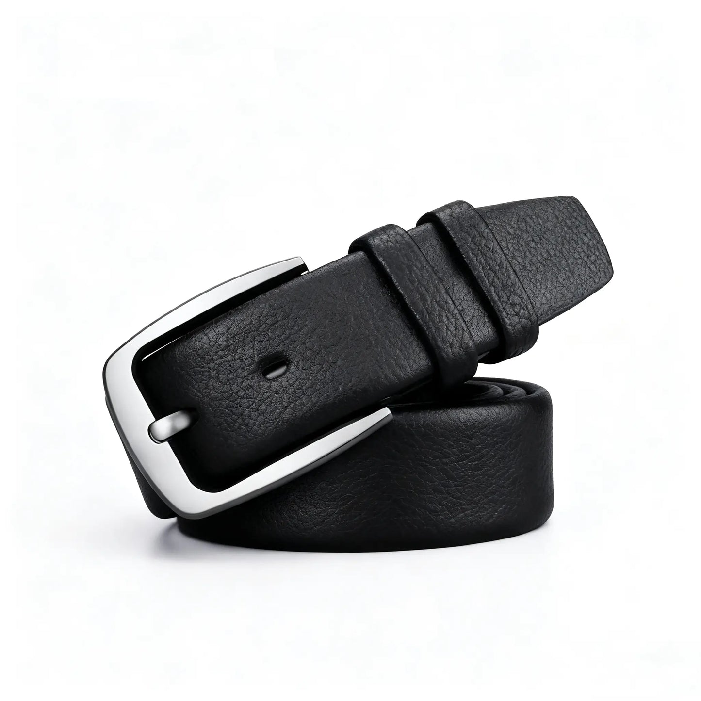Classic cowhide belt for men in black with sleek silver buckle – Dress Belts collection