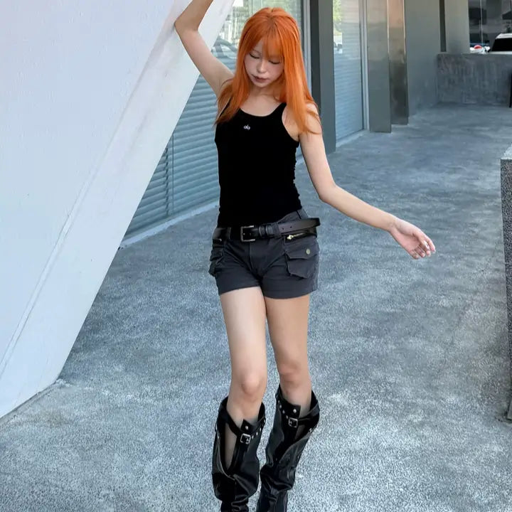Black leather belt for women styled with casual outfit – lifestyle photo