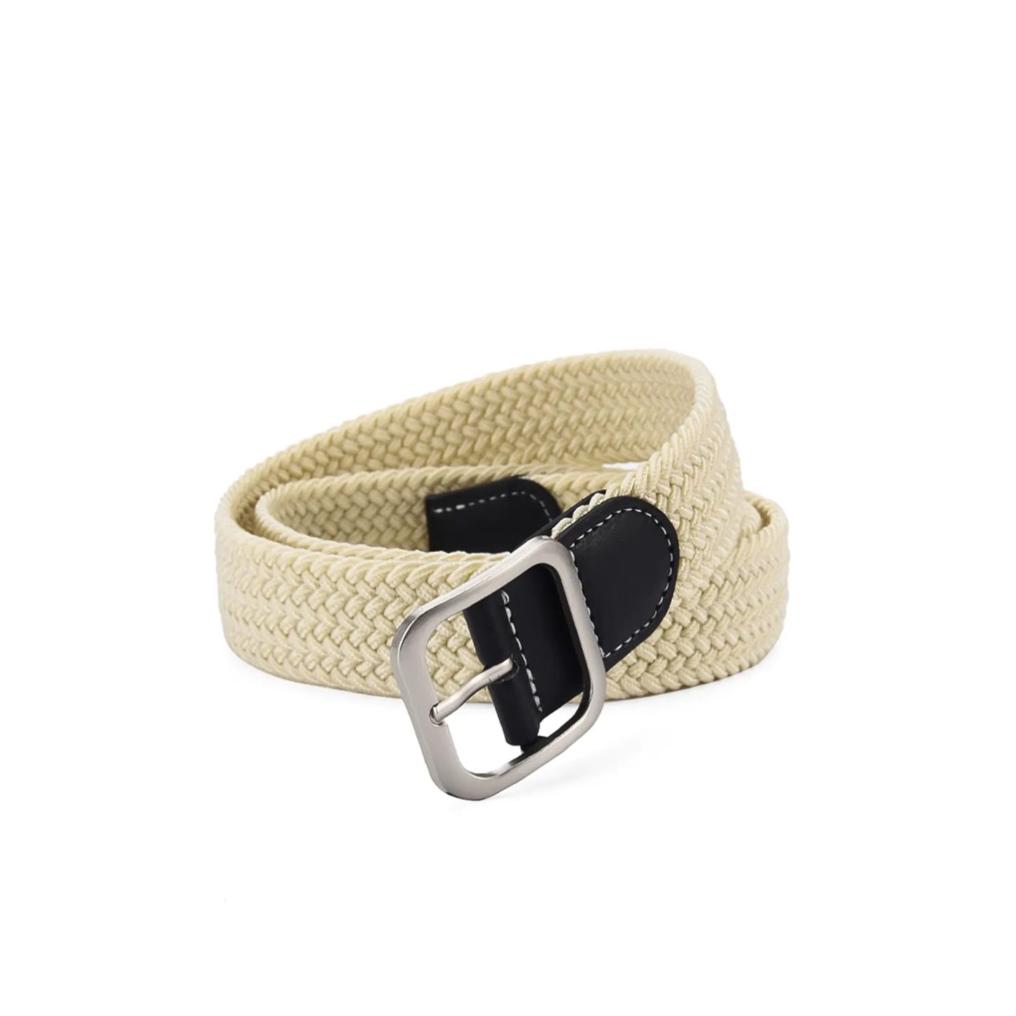 Beige elastic woven belt – lightweight casual stretch belt for everyday comfort