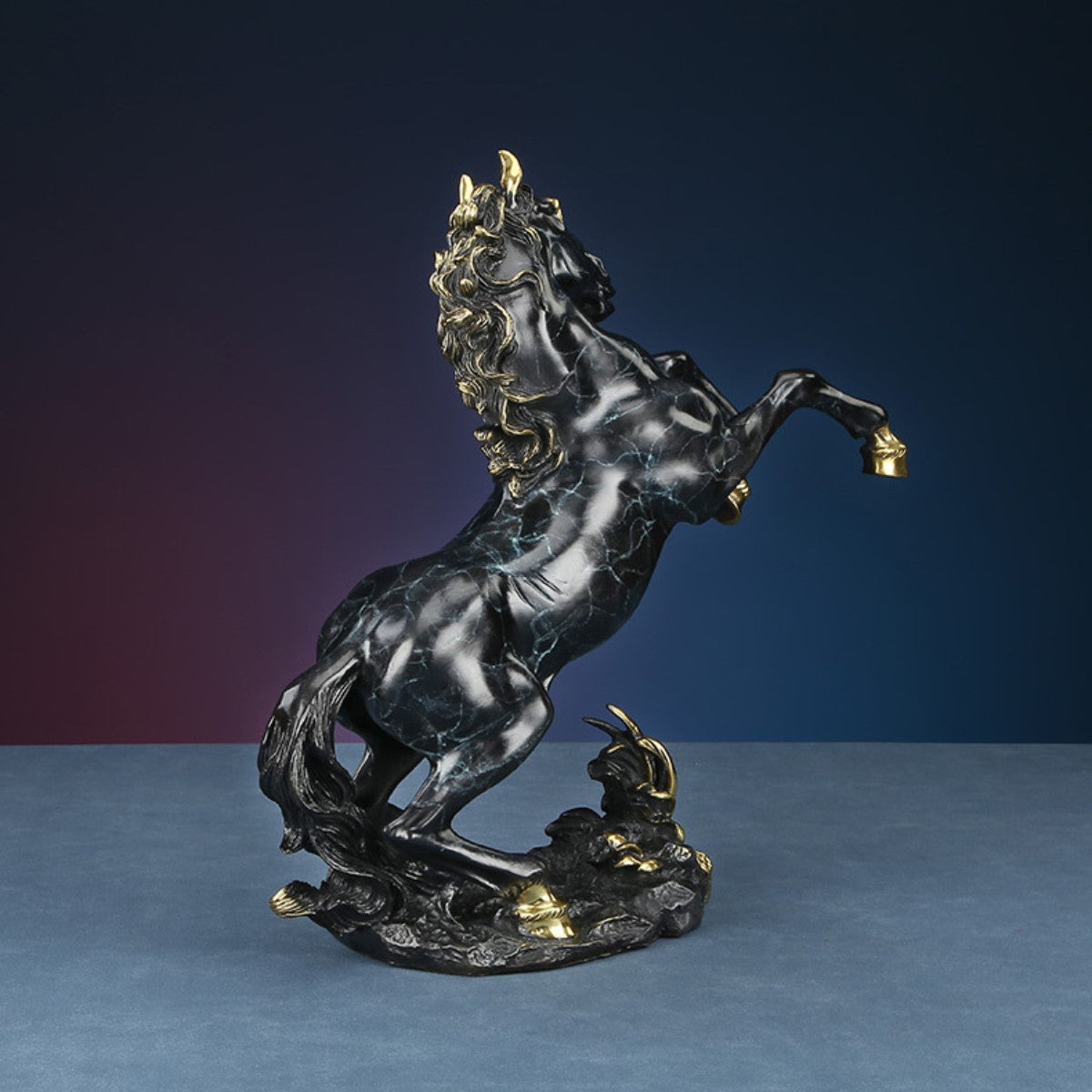 Back view of Horse Brass Figurine showing detailed craftsmanship