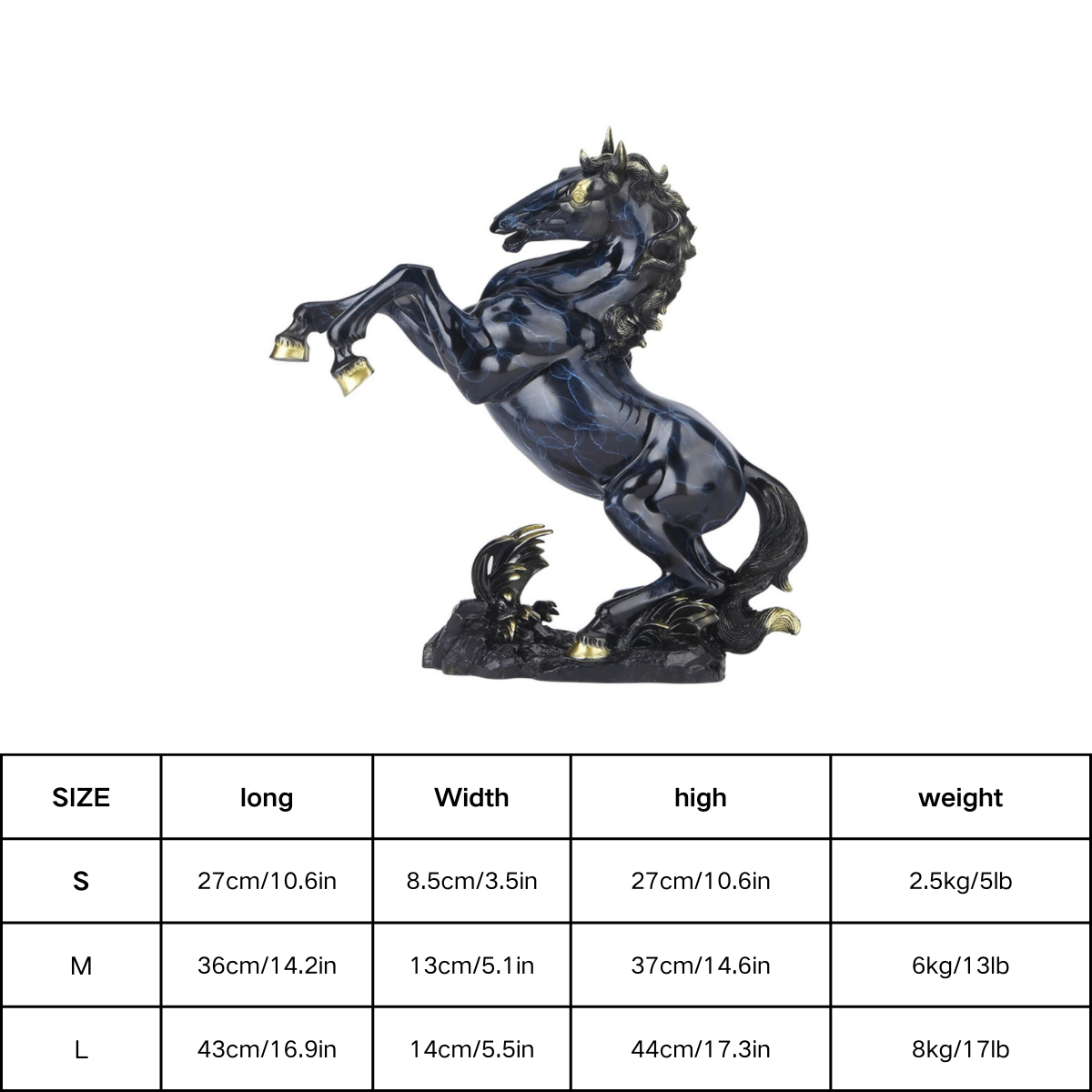 Horse Brass Figurine size chart – small, medium, large dimensions