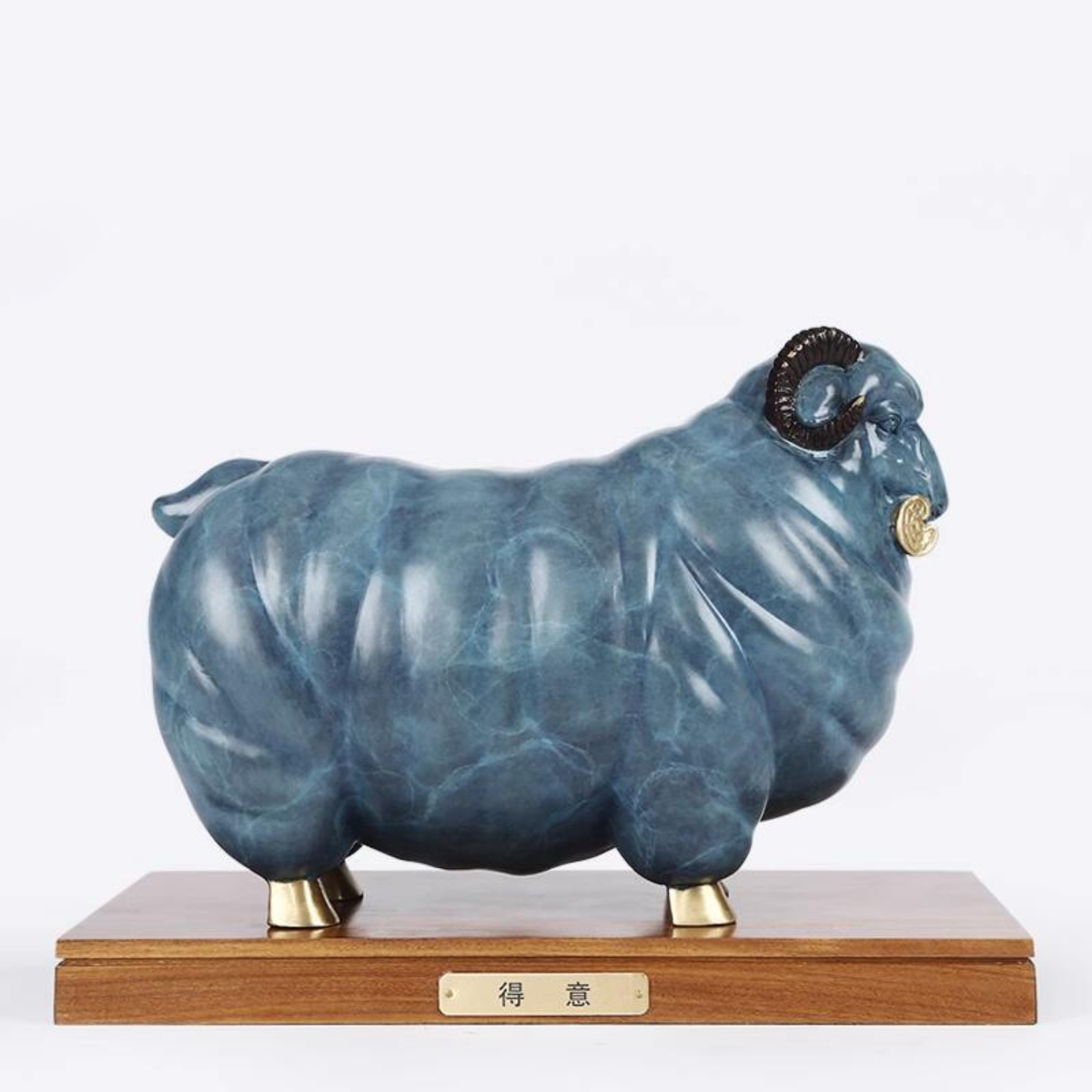 Sheep Brass Figurine in blue color – symbol of fortune and stability