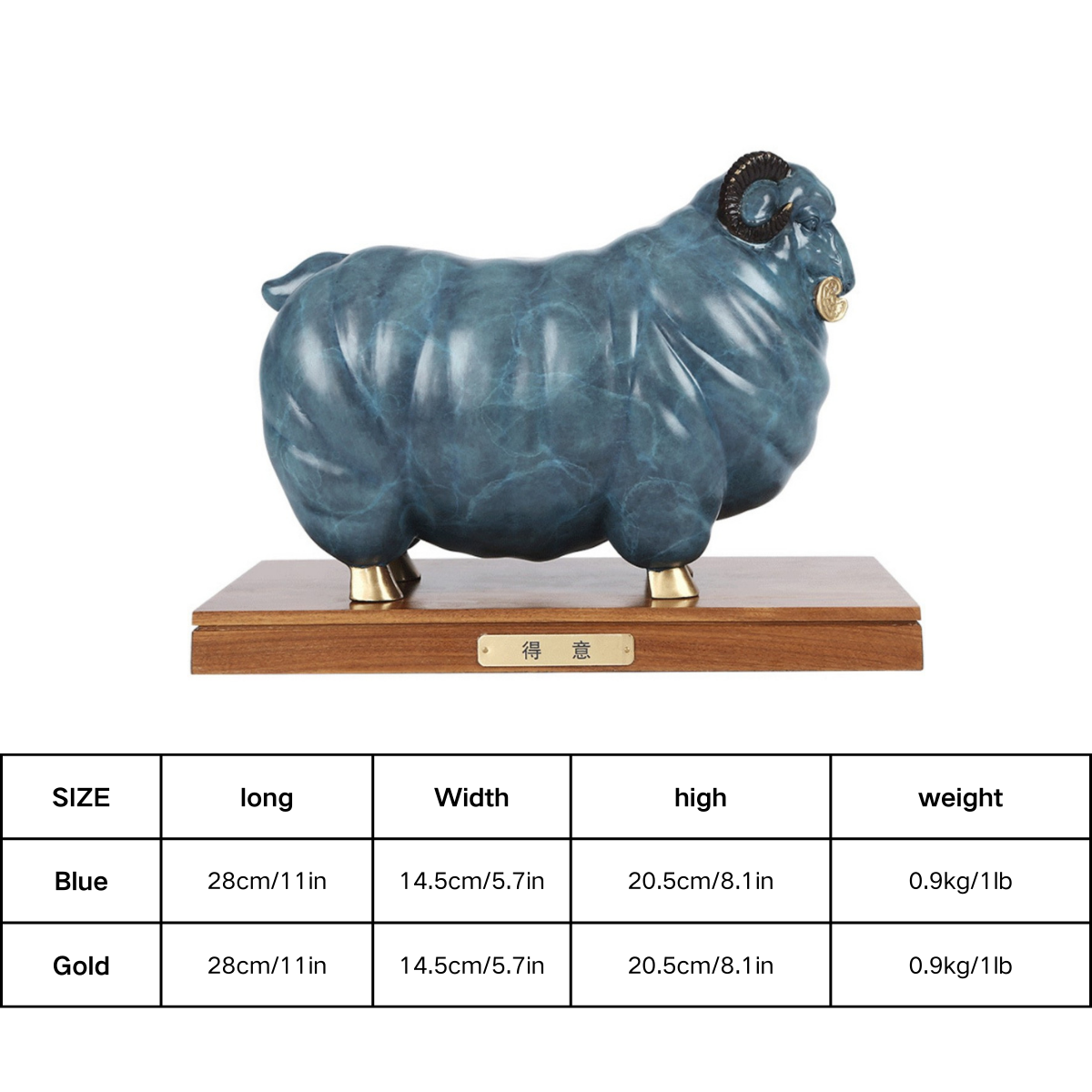 Sheep Brass Figurine size chart dimensions and details