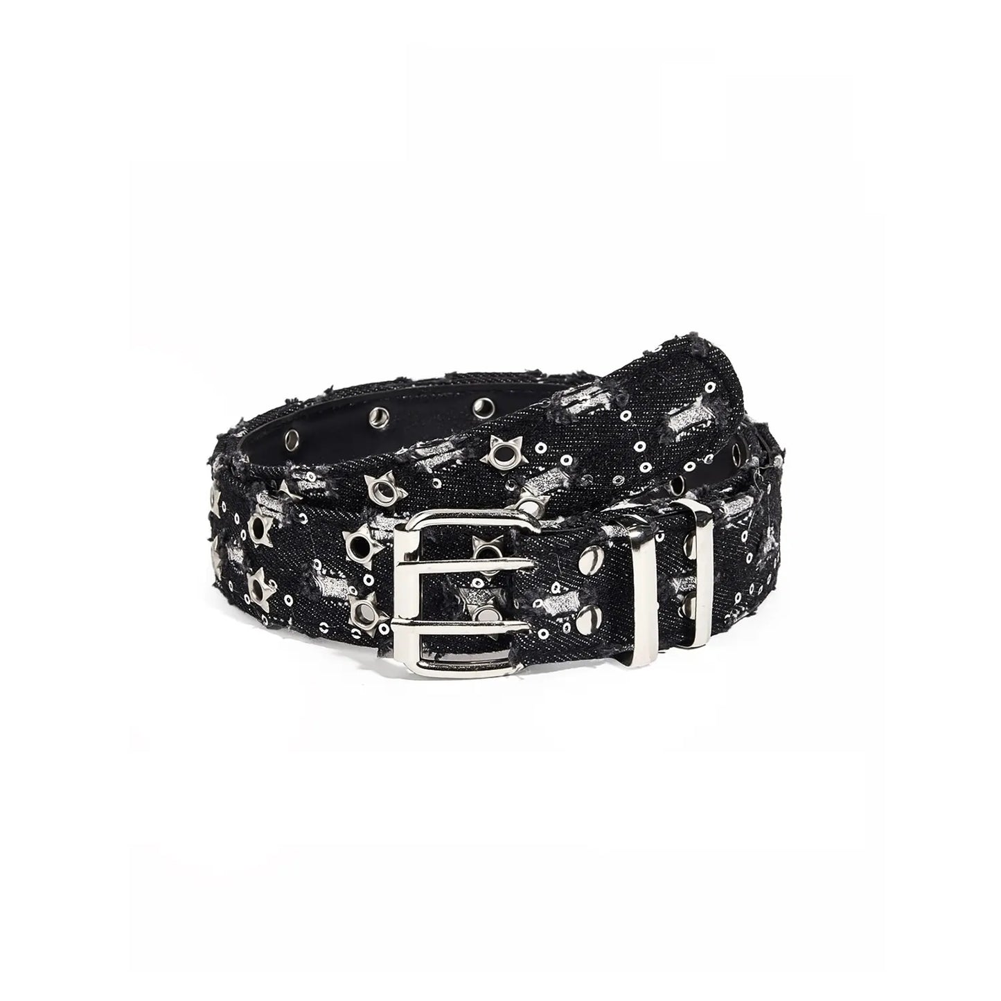 Black Y2K denim studded belt for women with distressed details – Casual Belts