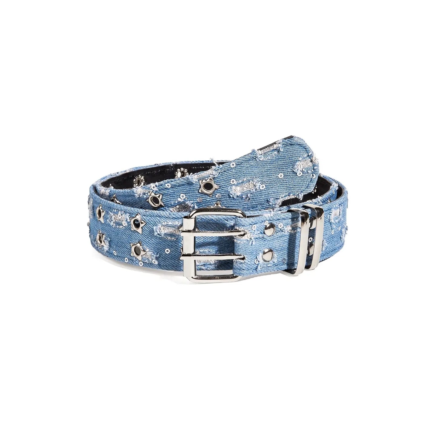 Y2K denim studded belt for women – front view casual fashion accessory
