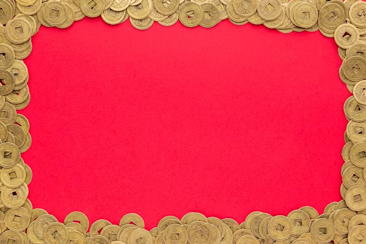 lucky color for 2025 feng shui with red background and gold coins