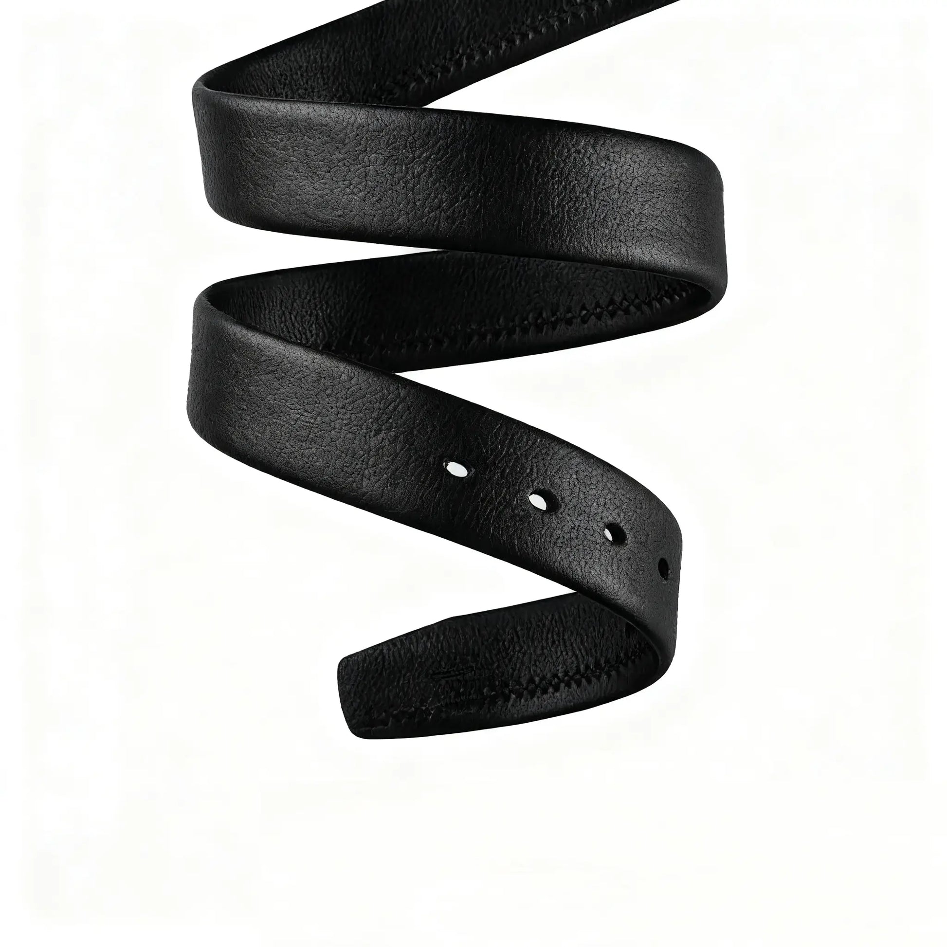 Close-up of genuine cowhide leather texture – black men’s dress belt