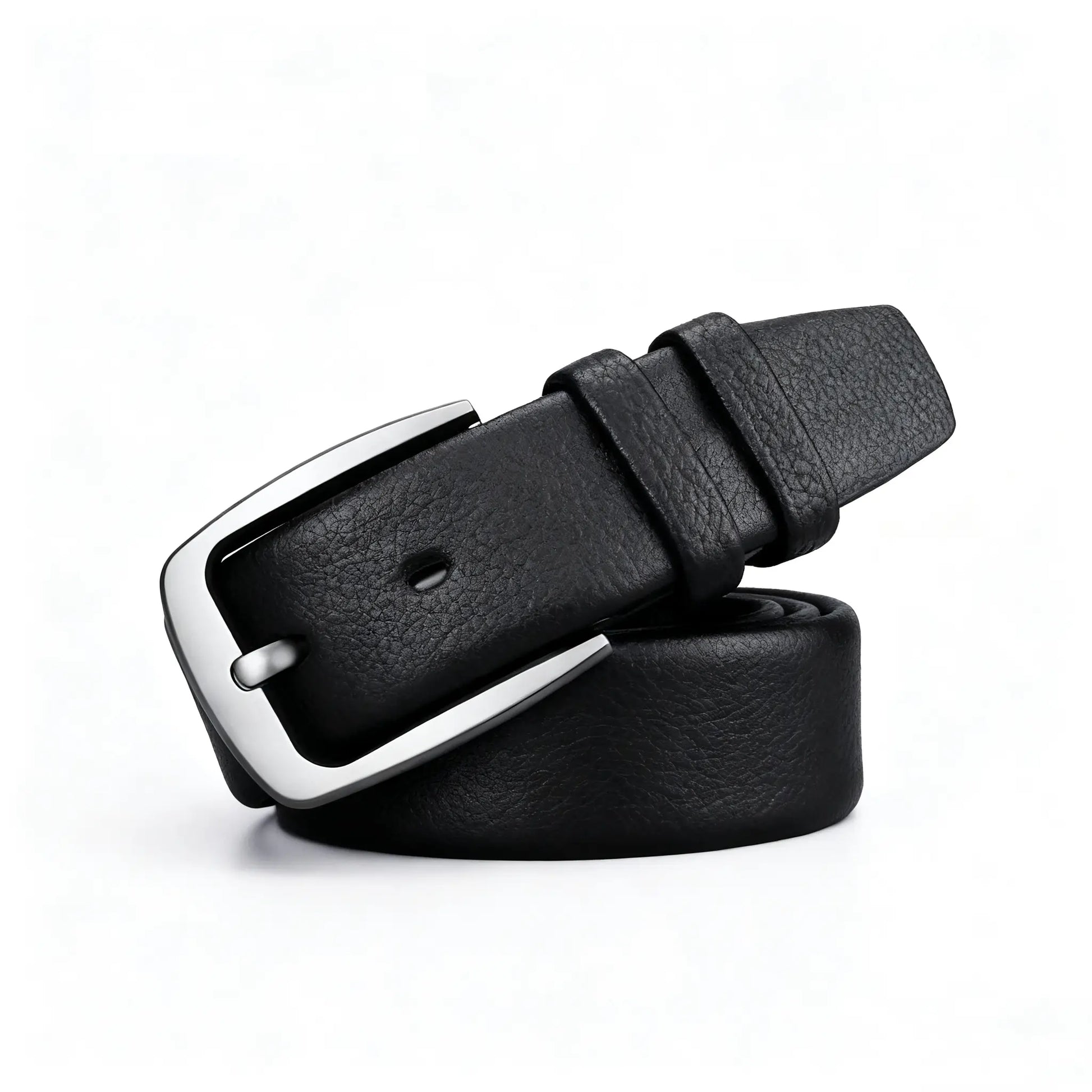 Classic cowhide belt for men in black with sleek silver buckle – Dress Belts collection