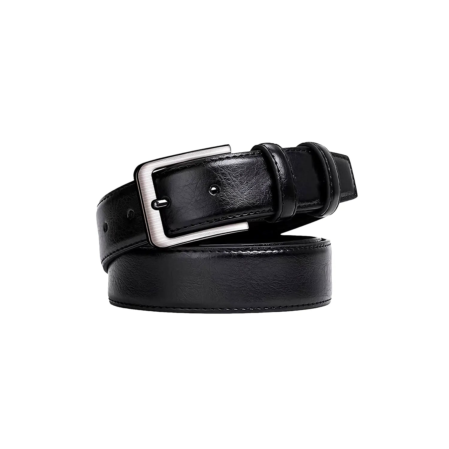 Black leather belt for women with polished buckle – elegant everyday style
