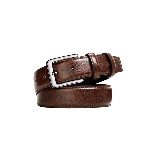 Brown leather belt for women with polished buckle – main product image