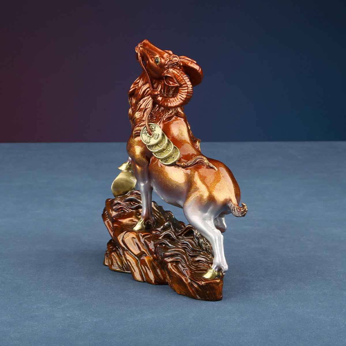 Back view of goat brass figurine – feng shui prosperity décor
