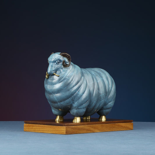 Sheep Brass Figurine angled view representing fortune and stability
