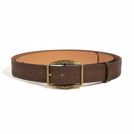 Vintage embossed leather belt for women with antique brass buckle – Leather Belts collection