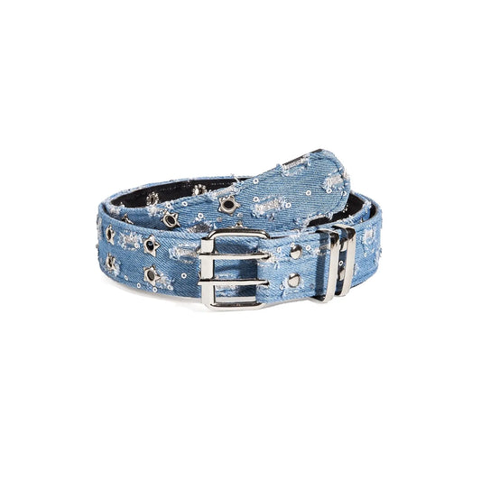 Blue Y2K denim studded belt for women with silver-tone studs – Casual Belts