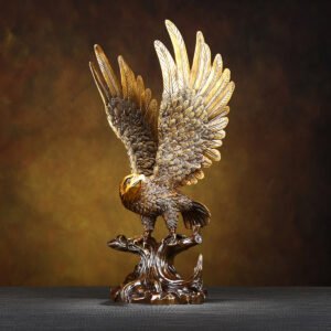 Soaring Eagle Sculpture Front View – Bronze and Gold Detail