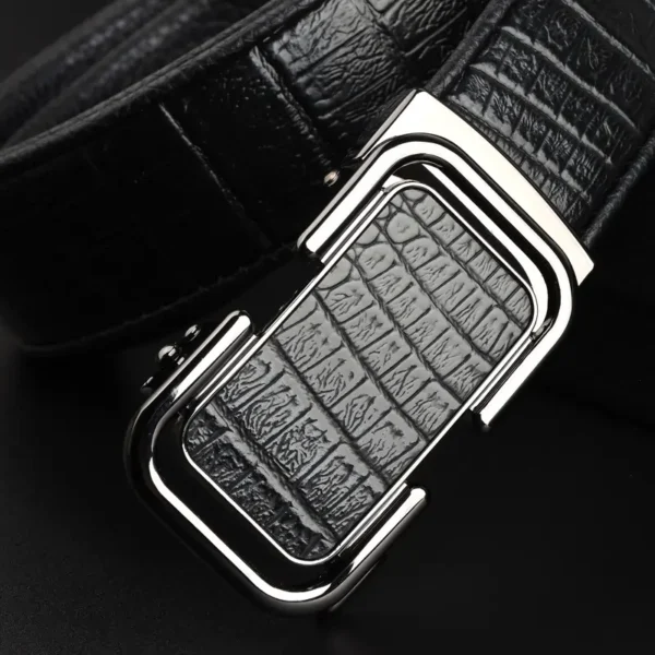 Close-up of crocodile texture leather belts for men buckle