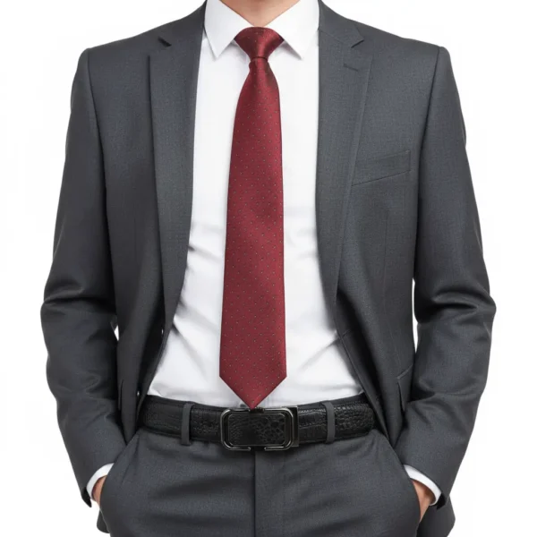 Black crocodile texture leather belts for men styled with suit