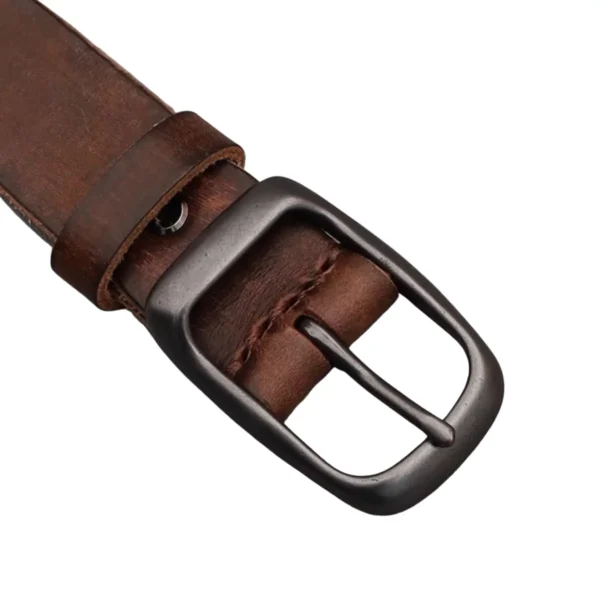 Rustic Brown Belt close-up of buckle – premium cowhide leather belt with sturdy metal buckle