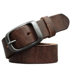 Rustic Brown Belt front view – classic leather belts, durable cowhide belt for men