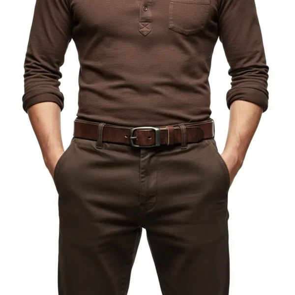 Rustic Brown Belt styled on men – genuine cowhide leather belts for everyday wear