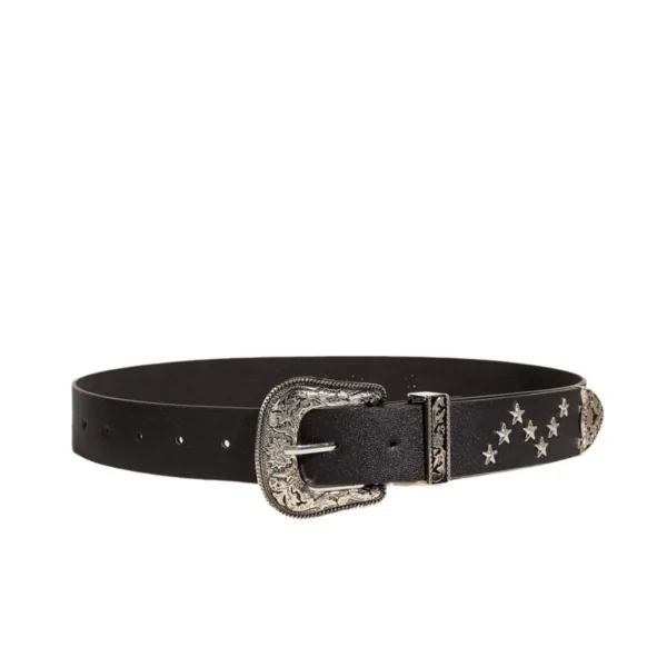 Full view of Starlight Cowgirl Belt in black leather with star embellishments