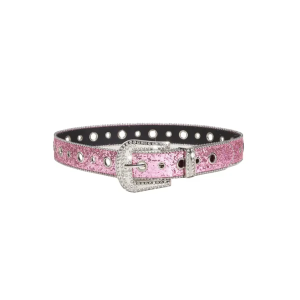 Full view of Stella womens belt pink glitter style – womens casual pink belt