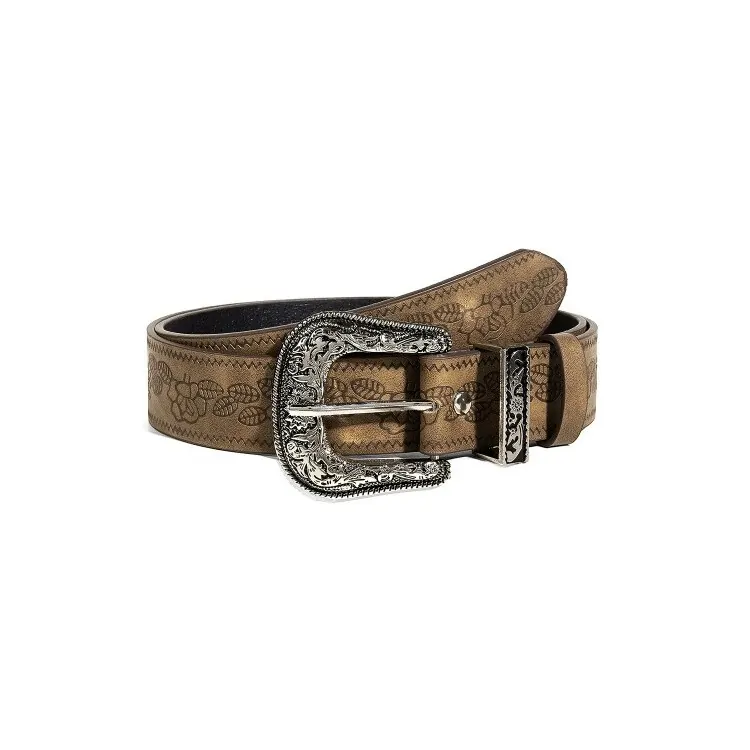 Vintage Floral Western Belt for Women with engraved silver buckle and floral embossed pattern